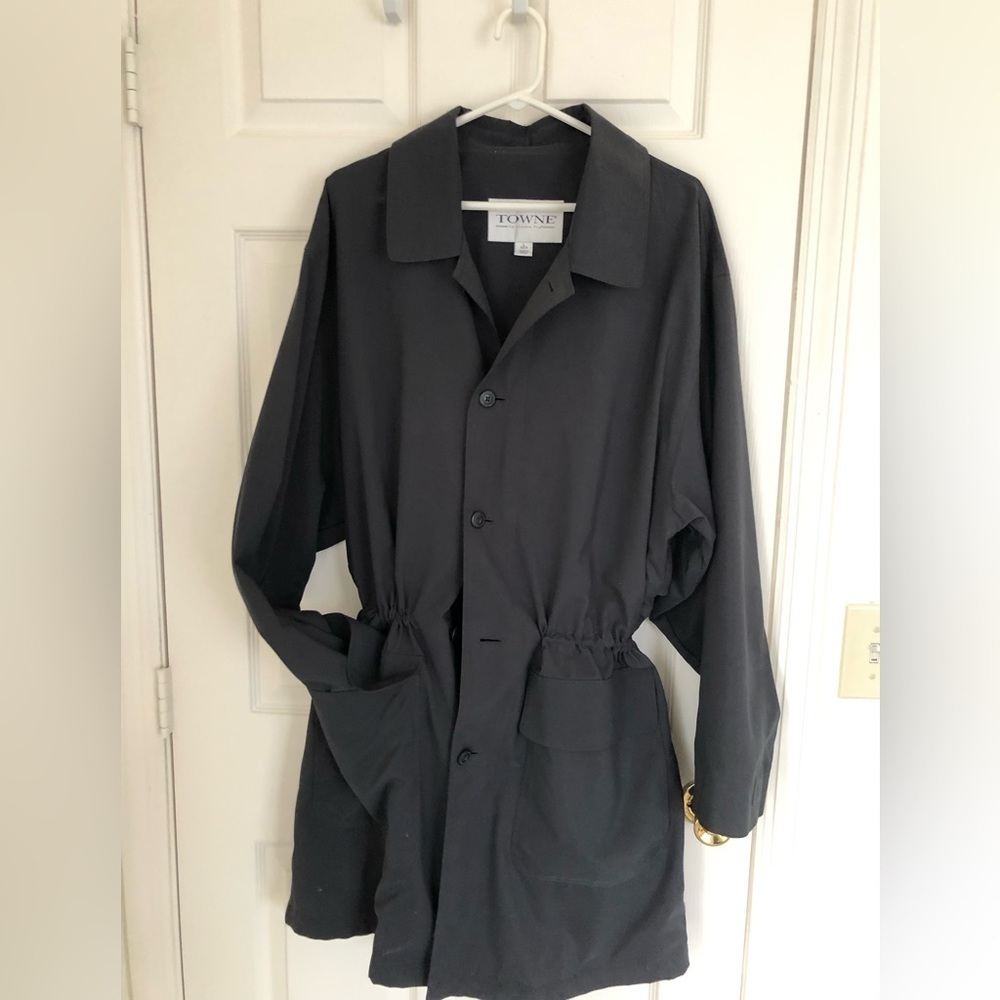 TOWNE by London Fog dark gray trench coat with adjustable waist